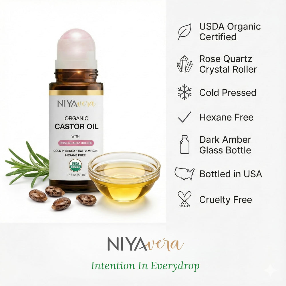 NIYAVERA premium castor oil bottle for daily skincare.