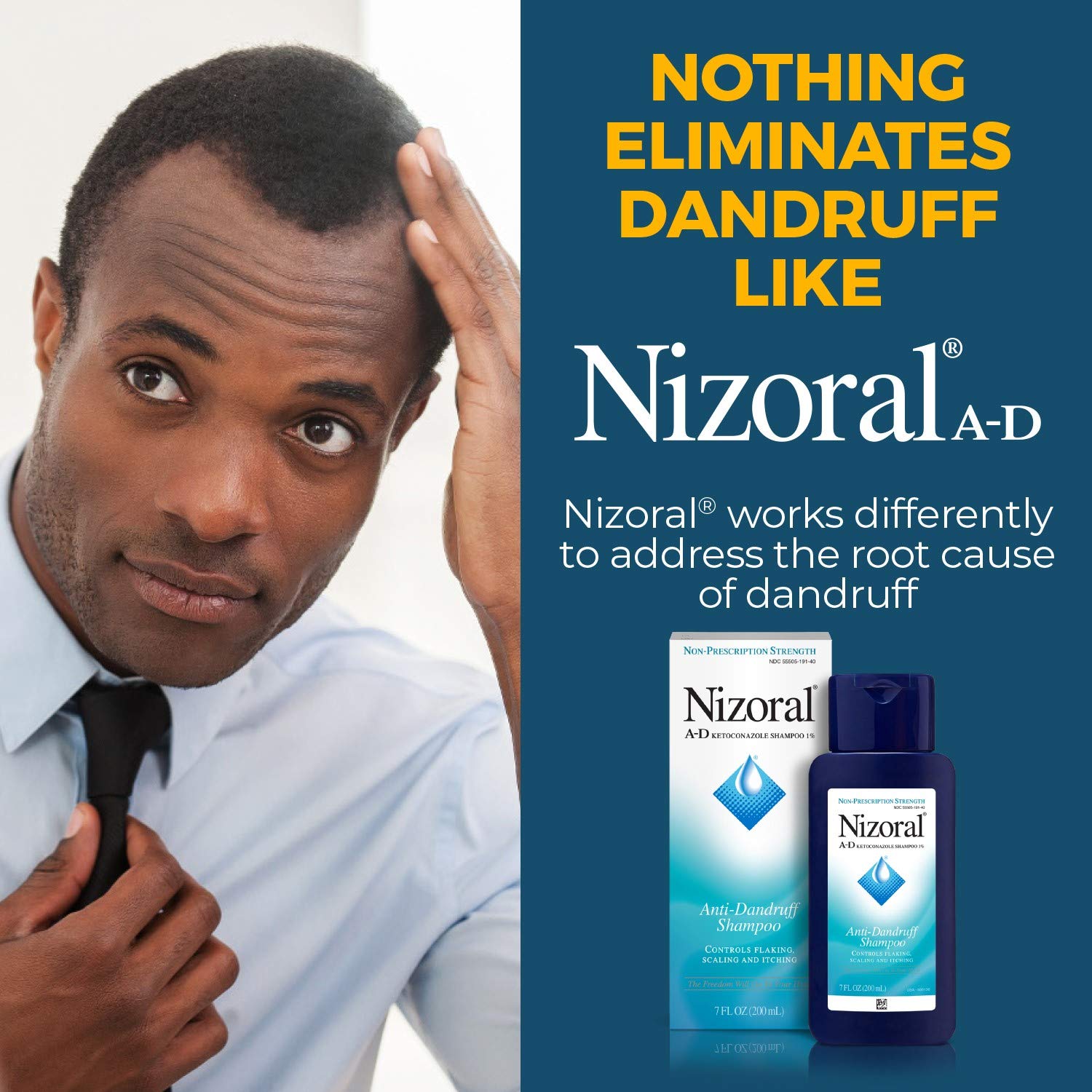 Shampoing Nizoral A-D doux pour cheveux colorés et traités chimiquement.