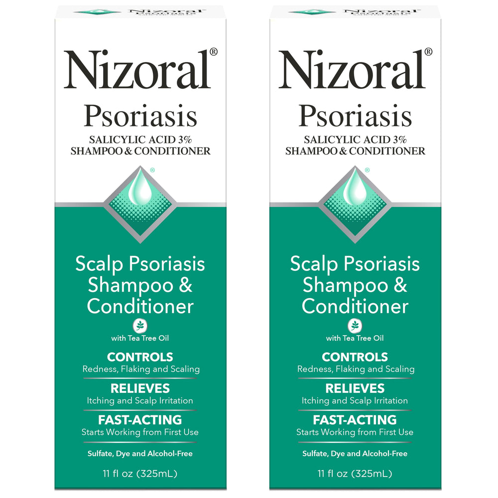 Bouteille Nizoral Shampoing Psoriasis prêt à l’emploi pour le cuir chevelu.