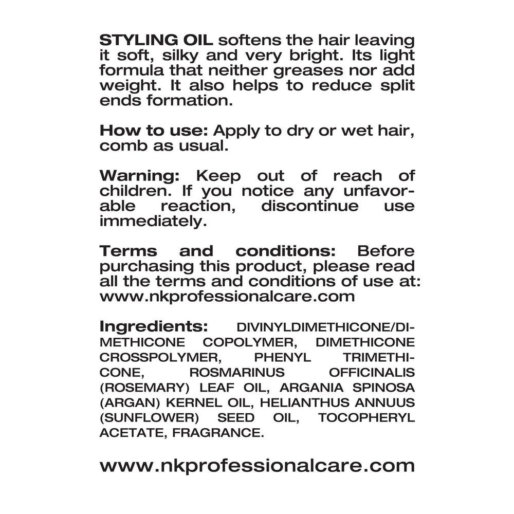 NK Professional Care Styling Oil sur les mains, prêt à lisser les longueurs.
