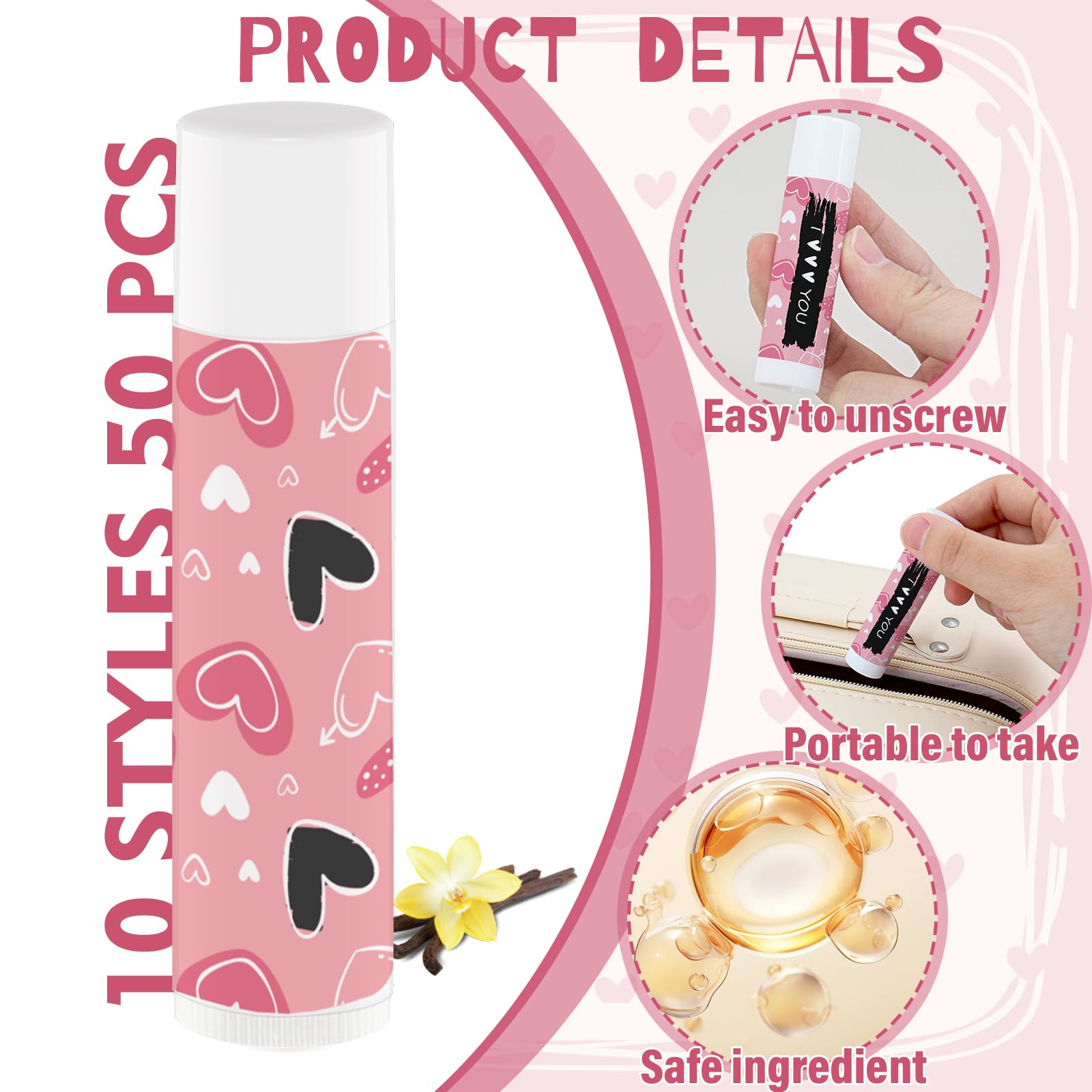 Nlicrst baume à lèvres cœur rose et étiquettes love pour cadeaux