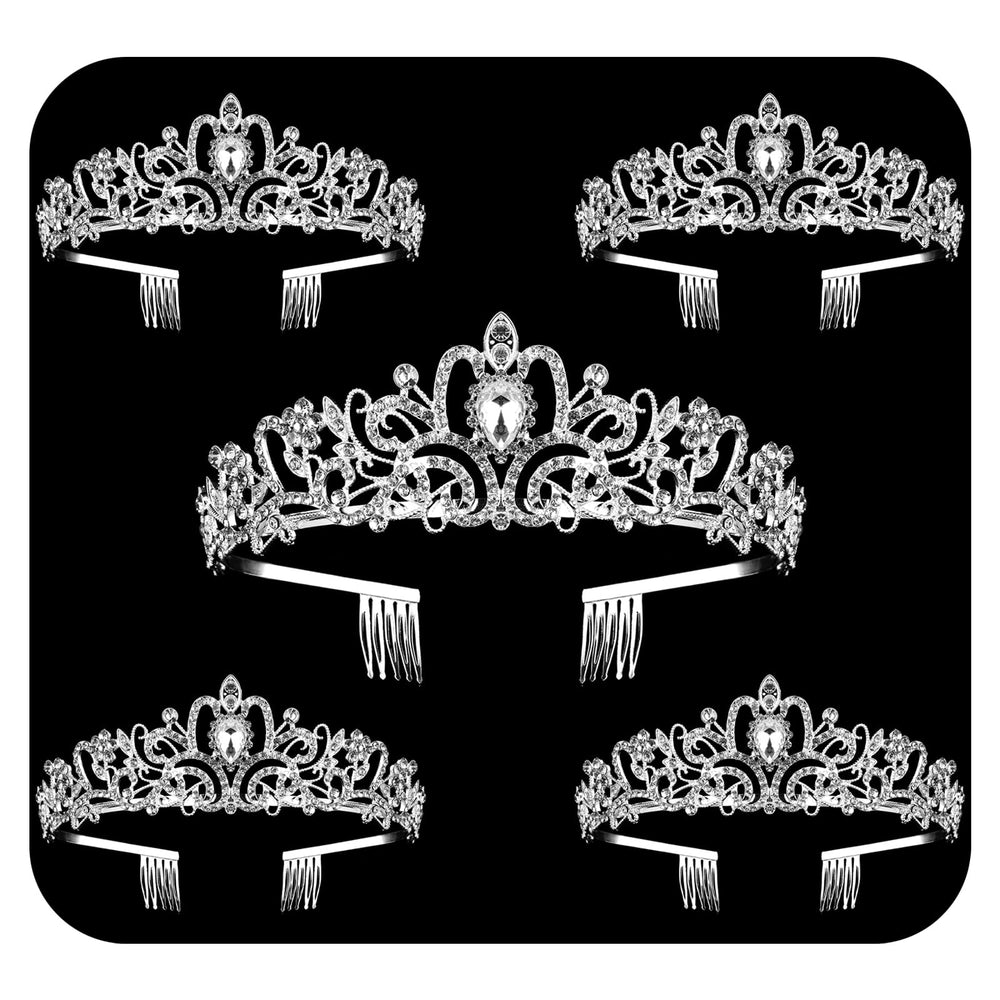 Nljihkure ensemble cinq couronnes cristal argent peignes, pour un look festif et élégant.