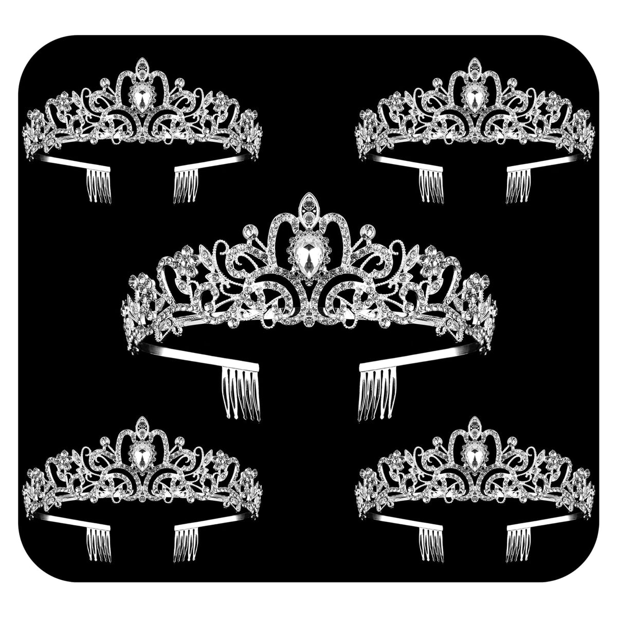 Nljihkure ensemble cinq couronnes cristal argent peignes, pour un look festif et élégant.