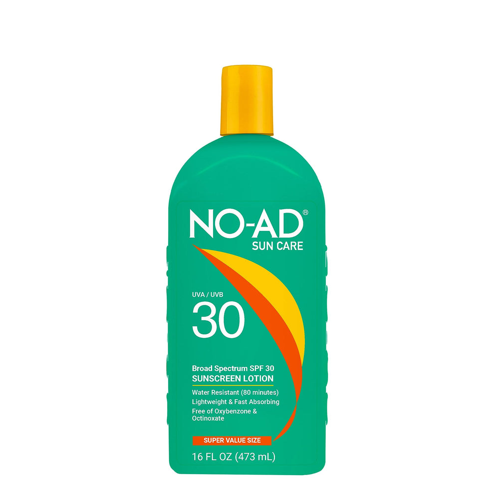 NO-AD SPF30: vue frontale de la bouteille, protection pratique pour la famille.