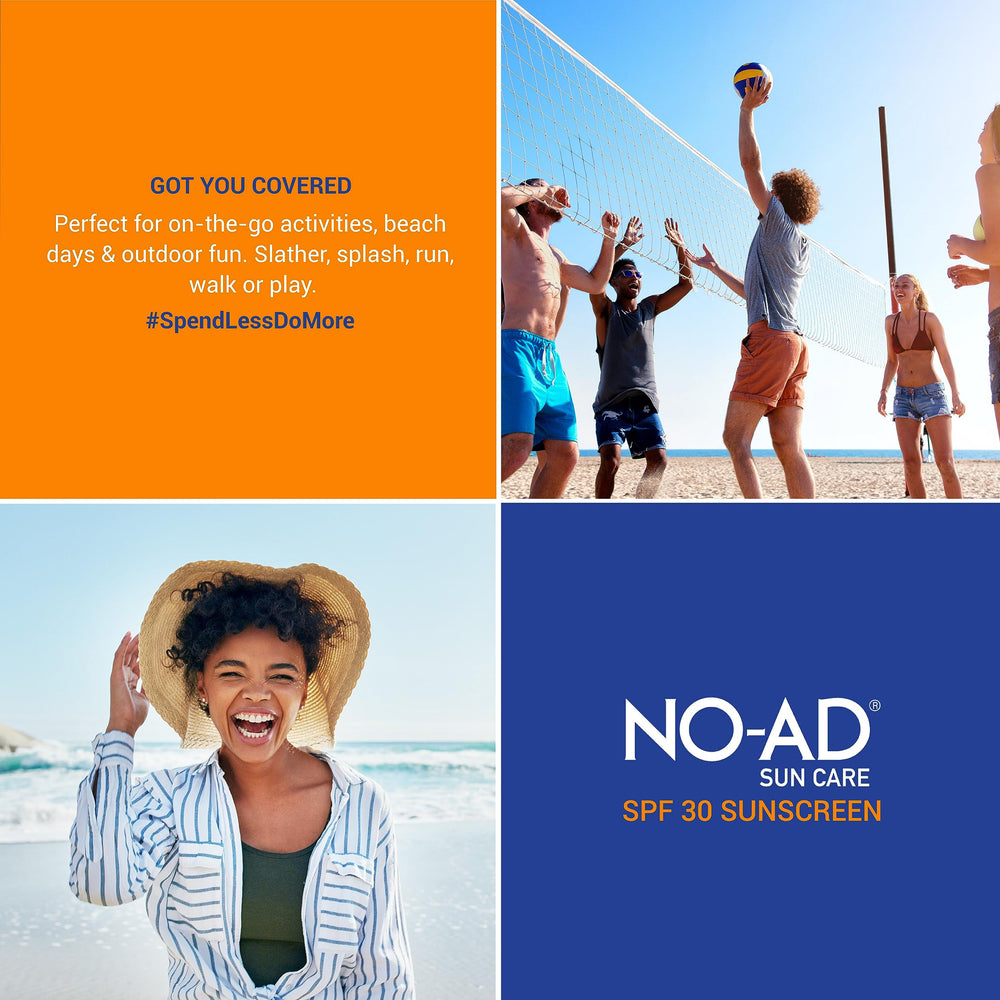 NO-AD SPF30: scène près de l'eau, formule résistante à l'eau.