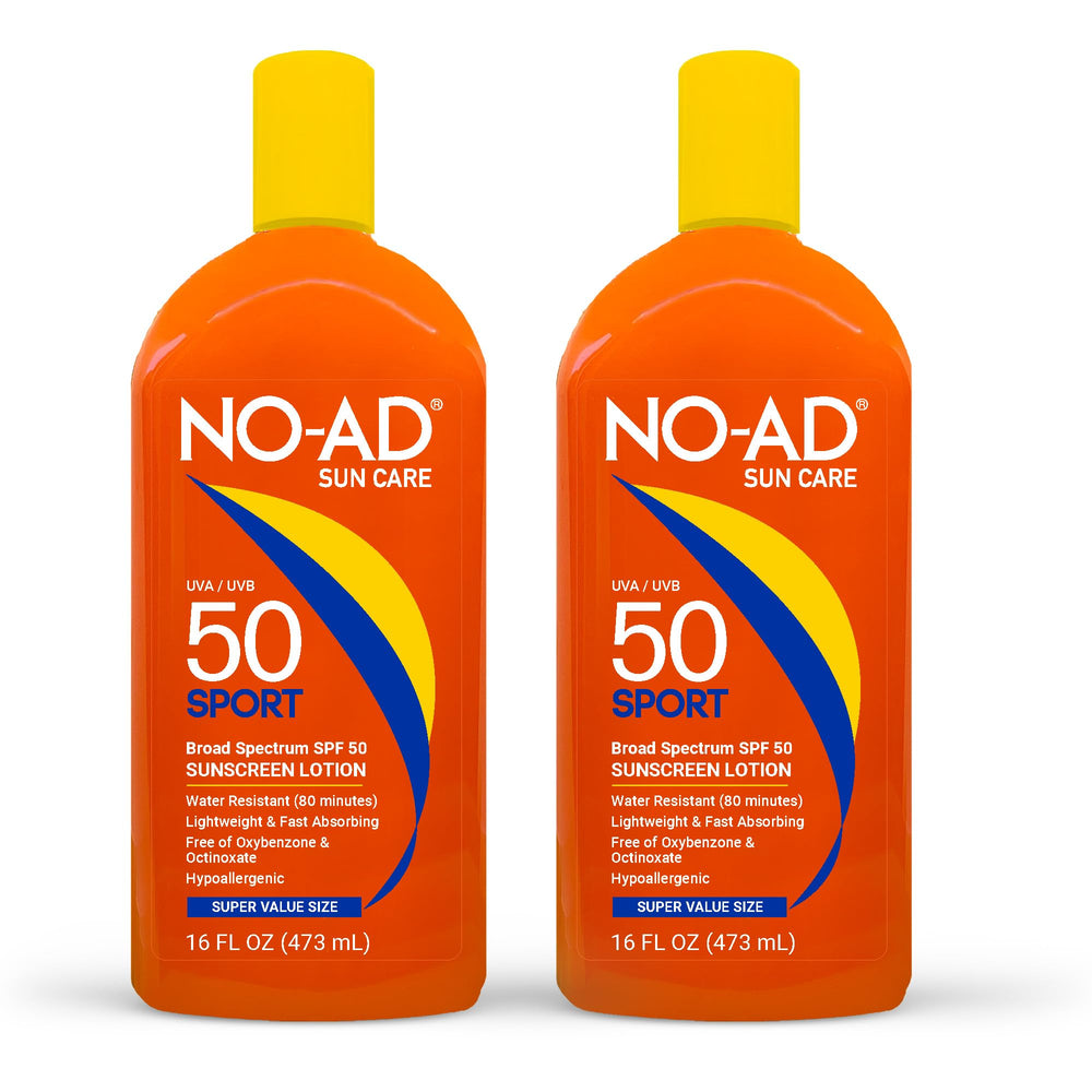 NO-AD SPF 50 Sport - bouteille 16 oz, protection UV fiable pour toute la famille.