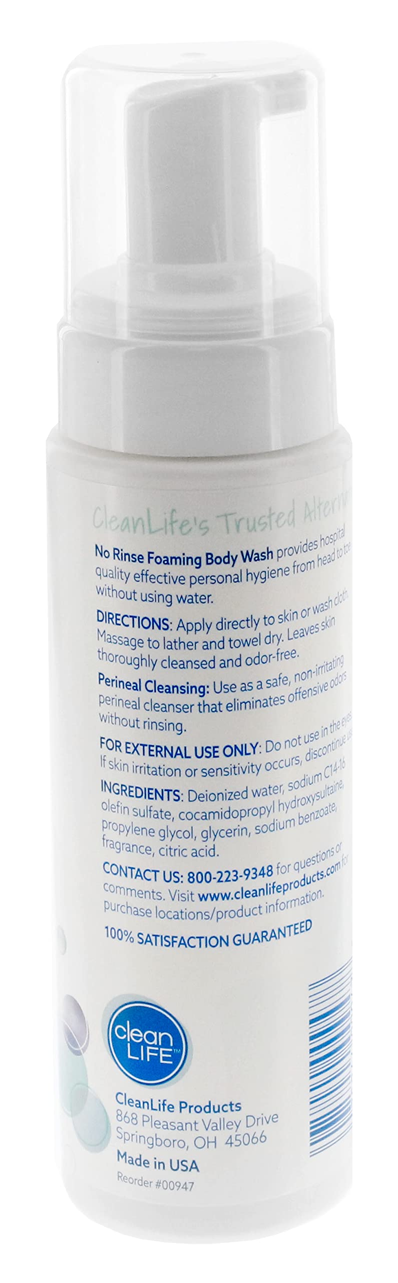 Foam application of No-Rinse Foaming Body Wash for easy cleansing