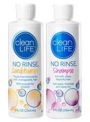 No-Rinse Shampoing bouteille : nettoie sans rinçage, pratique en déplacement.