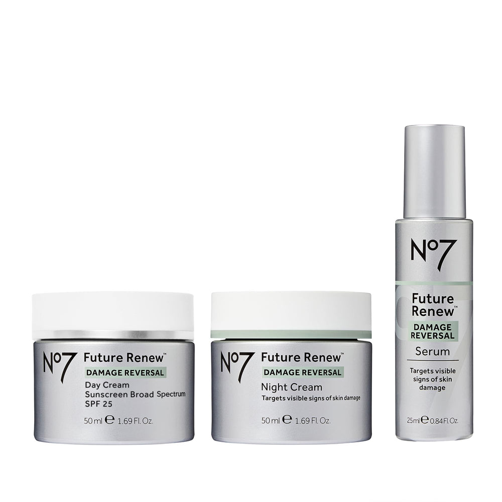 Sérum visage No7 Future Renew - bouteille: absorption rapide et teint éclatant.