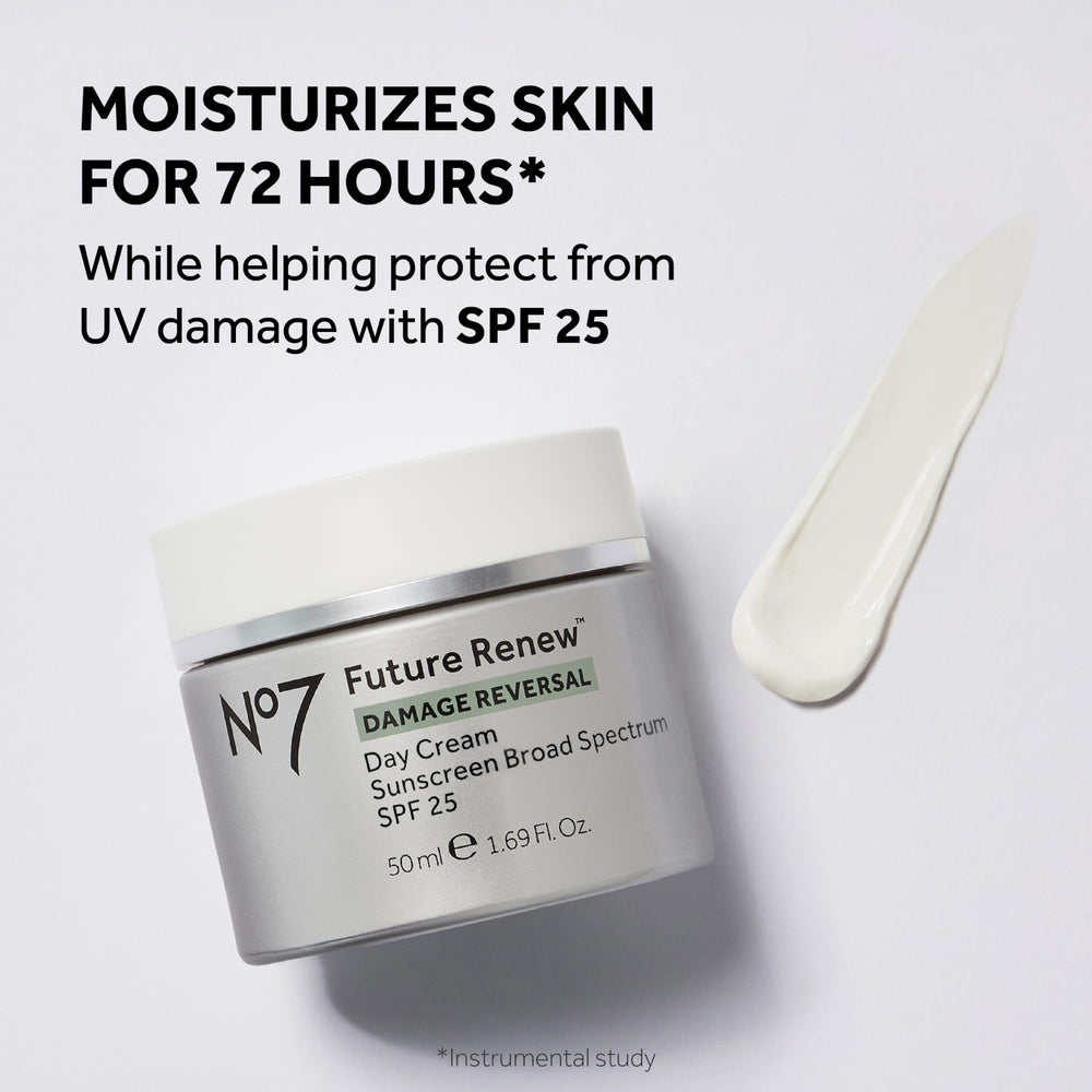 No7 Future Renew technologie peptides soutient fermeté et éclat de la peau.