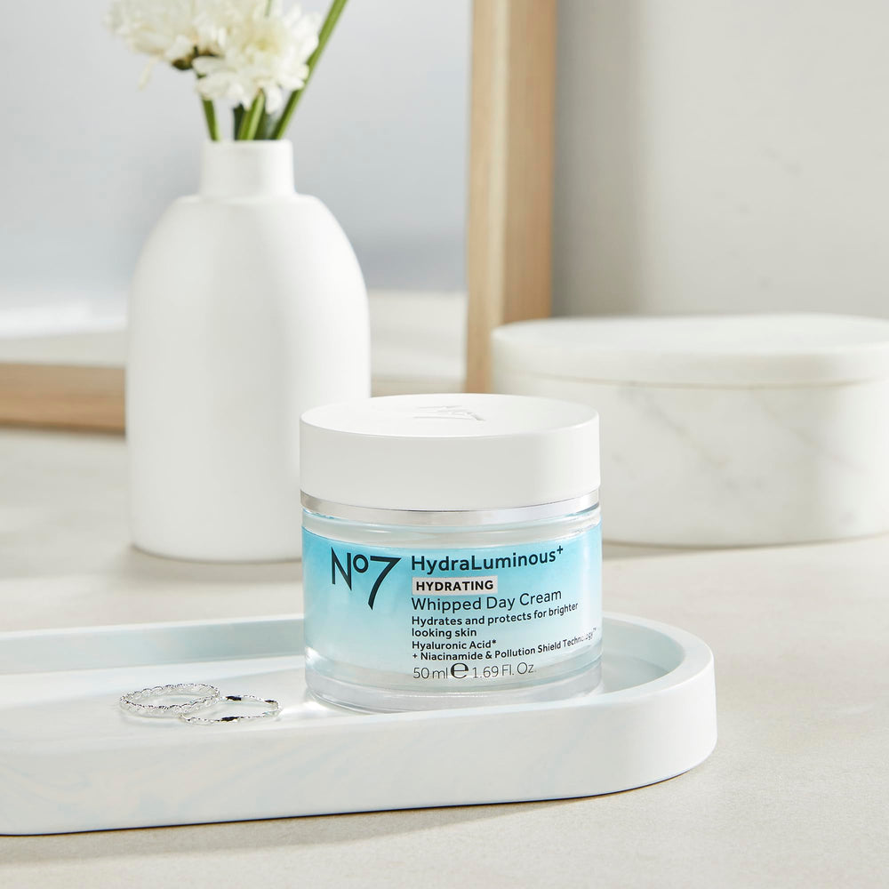 No7 HydraLuminous+ morning-application step on cleansed skin