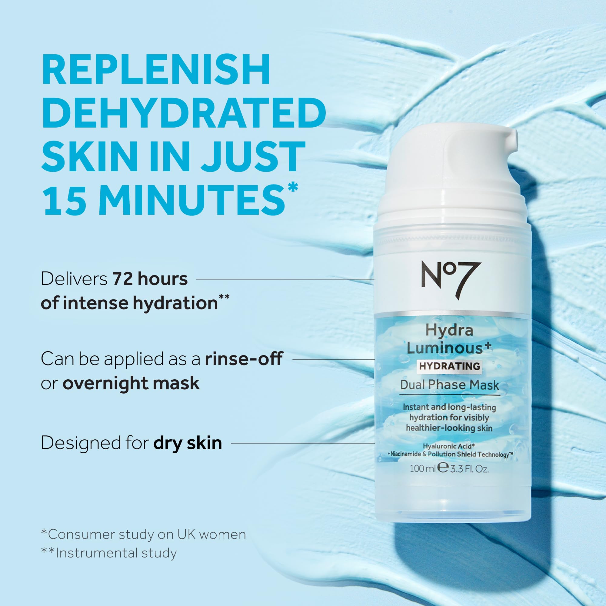 No7 HydraLuminous bouteille-serum: protection peau et nutrition nocturne