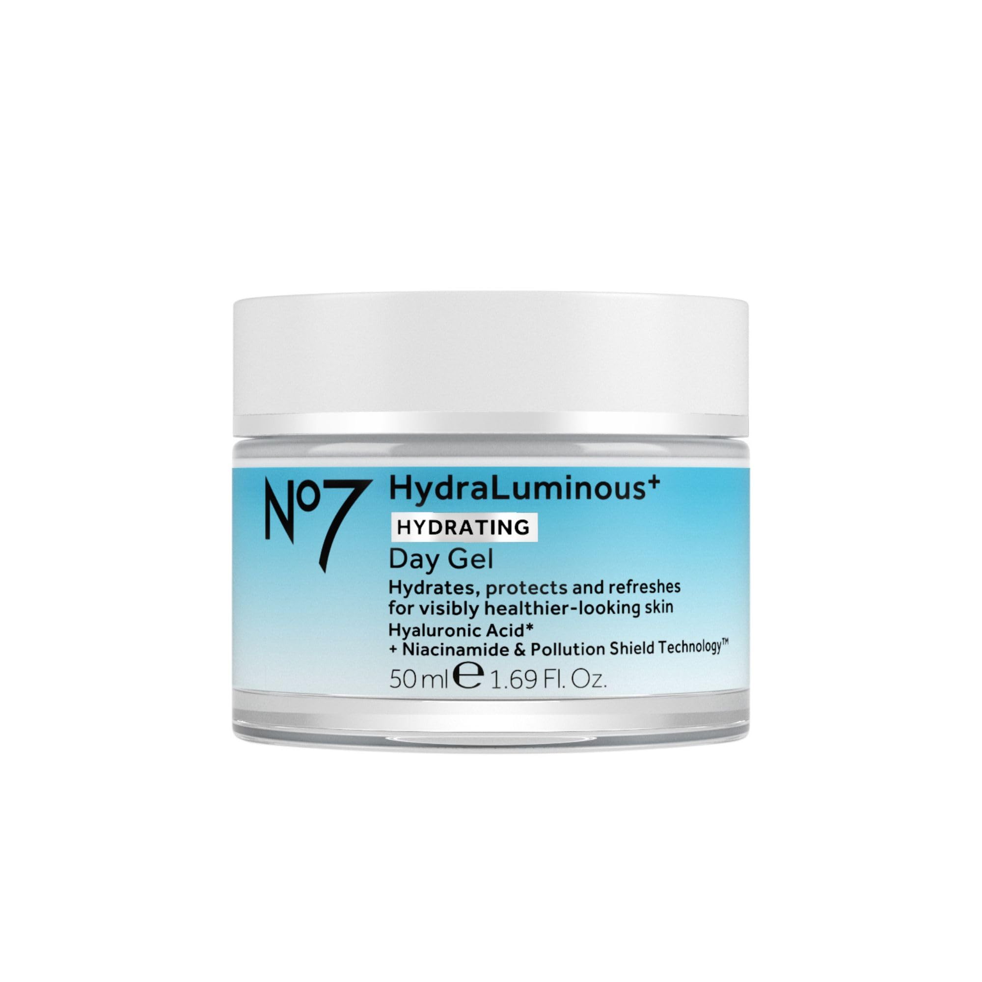 No7 HydraLuminous gel-visage-pot, hydratation durable pour peau saine et lumineuse.
