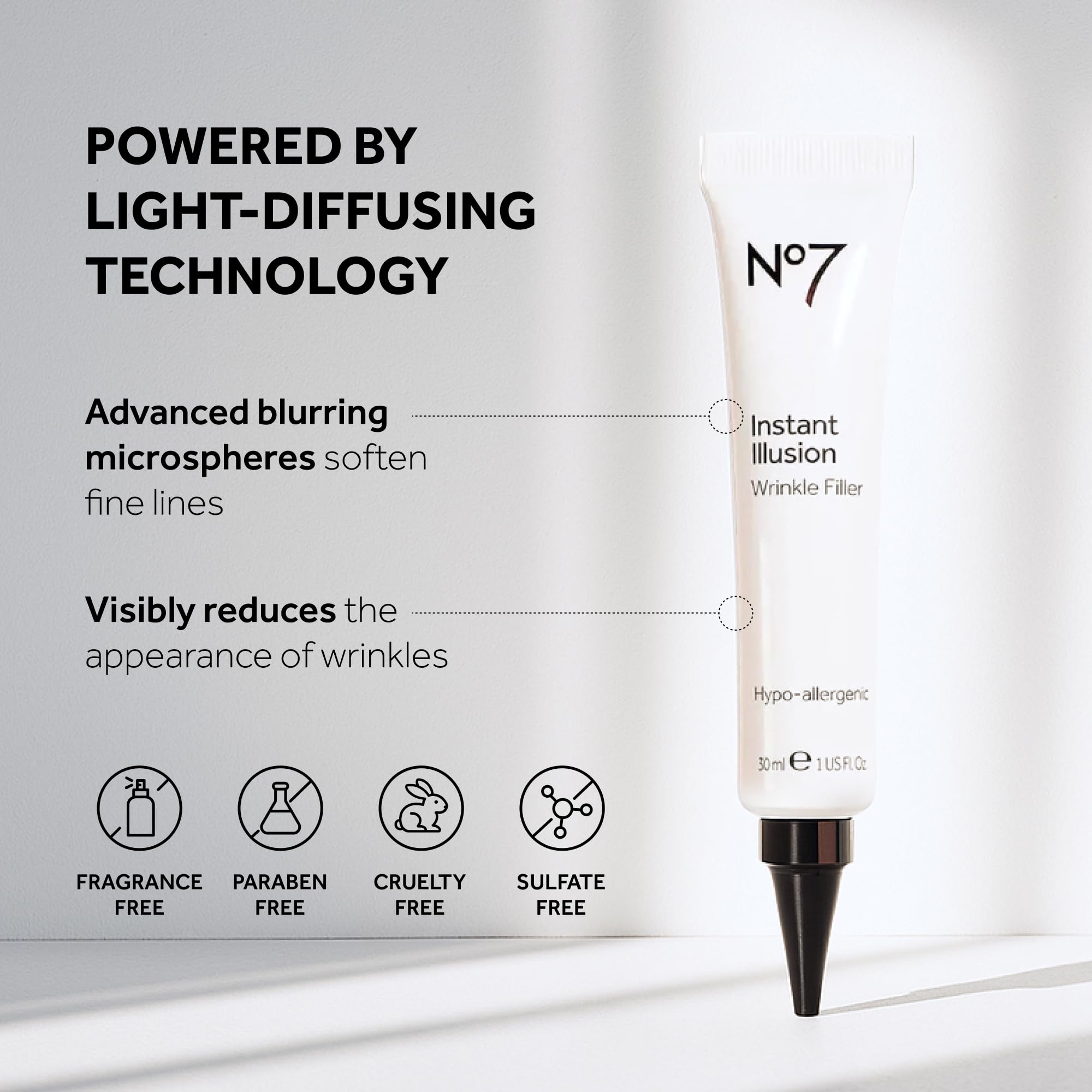 No7 Instant Illusion: sans parfum, soin anti‑âge léger et agréable.