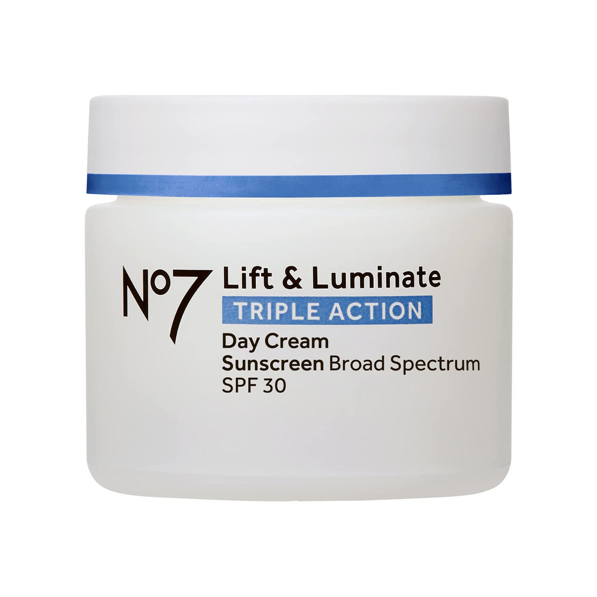 No7 Lift & Luminate en bouteille prête à l’emploi, protection SPF 30 et soin anti-âge.