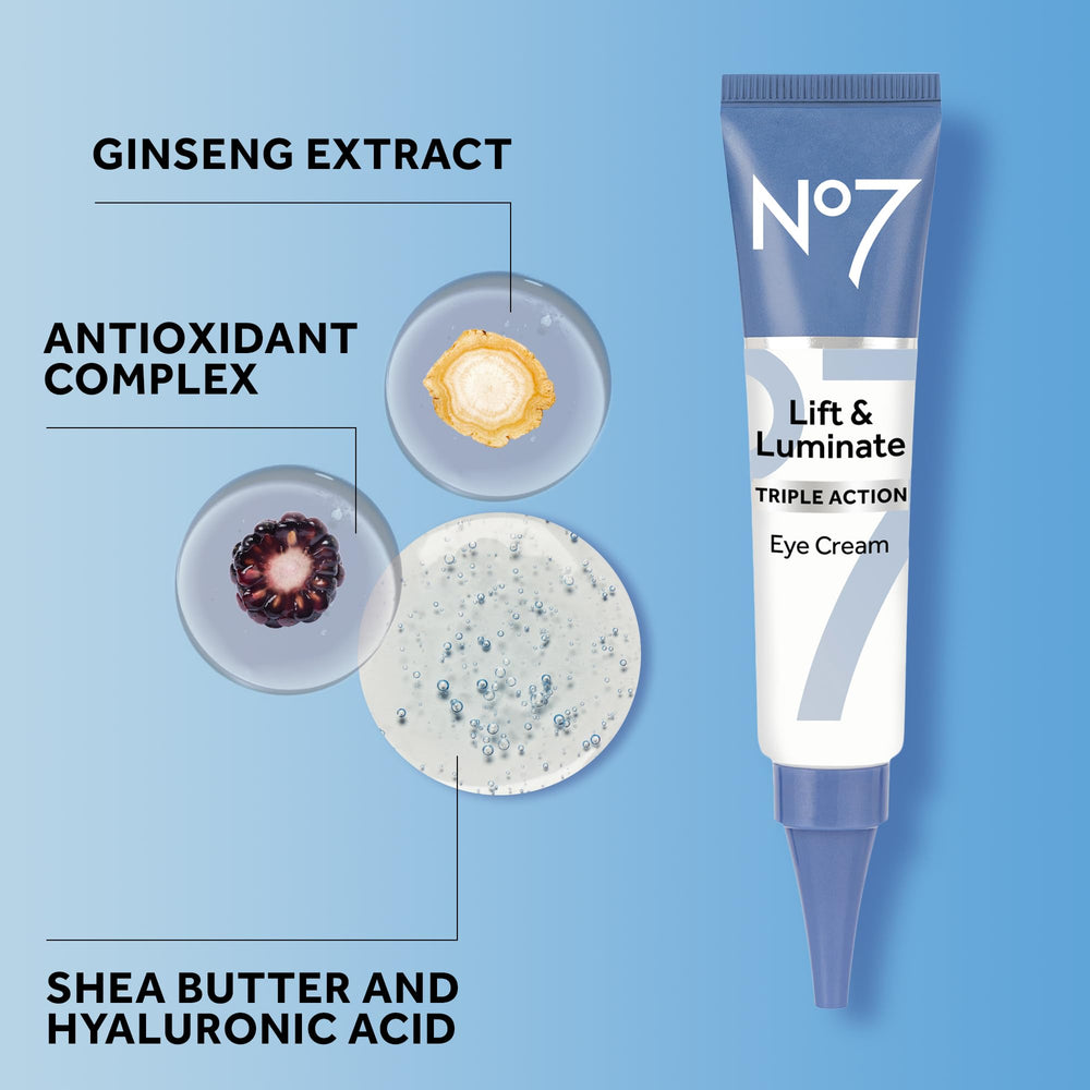 No7 Lift & Luminate cible les poches et cernes pour un regard plus frais.