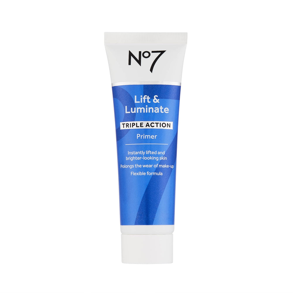 No7 Lift & Luminate Primer bottle pump delivers a smooth base with subtle glow