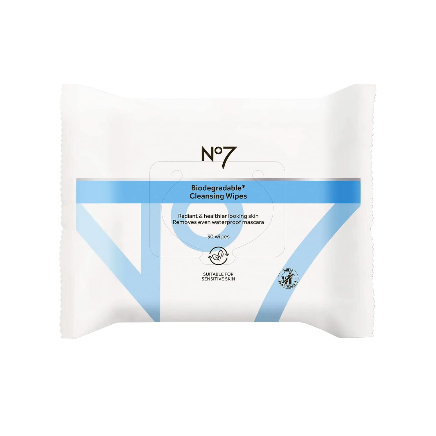 Lingettes No7 démaquillage biodégradables pour peau propre et respectueuse de l'environnement.