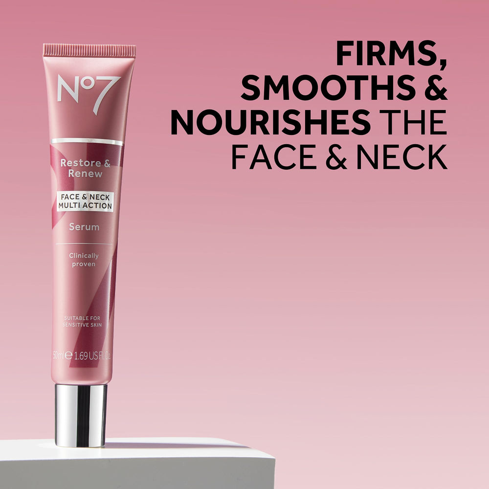 No7 Restore & Renew - application facile du sérum visage, absorption rapide et peau plus tendue.