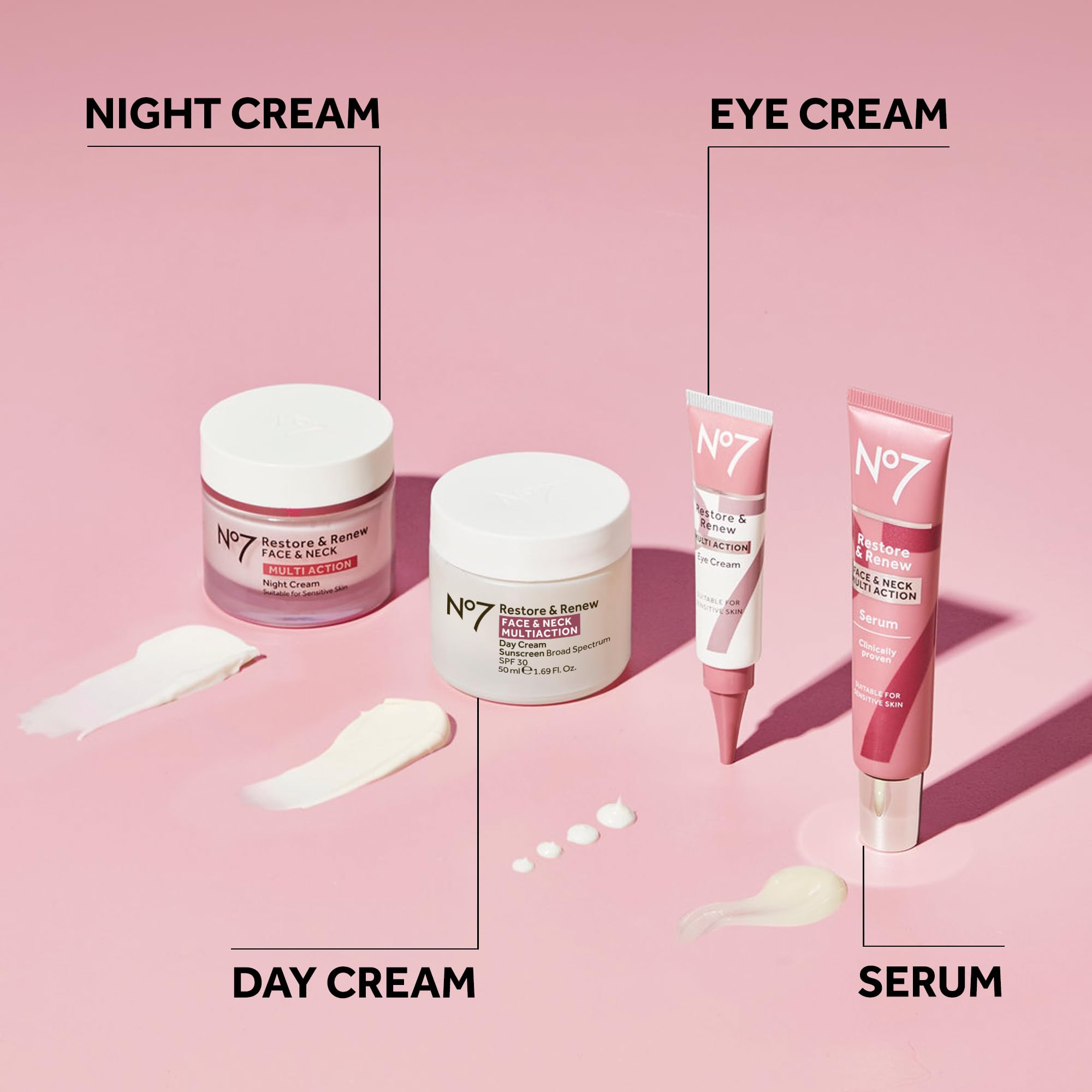 No7 Restore & Renew - cible les rides et ridules pour une peau lisse.