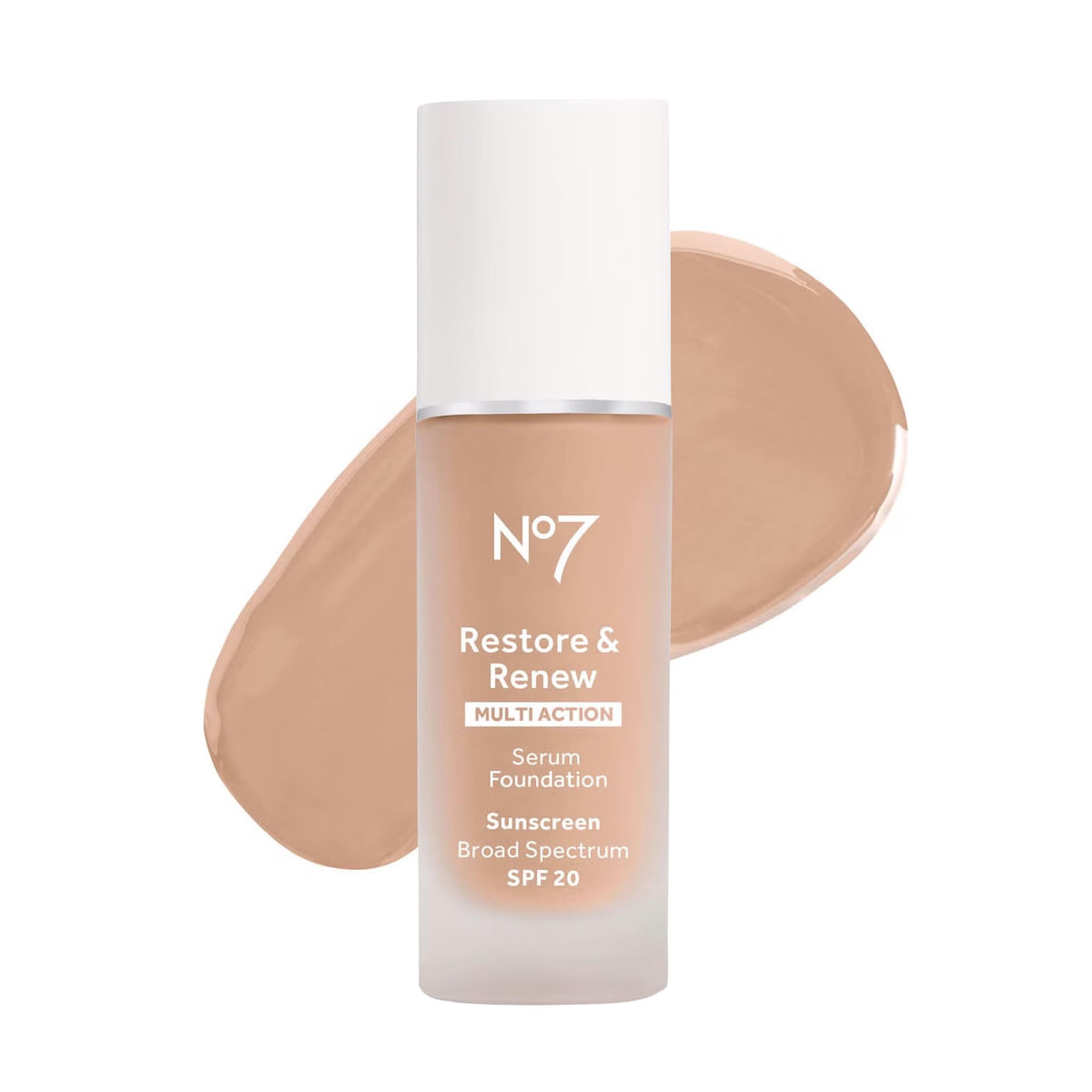 No7 Restore & Renew Calico bottle, showcasing the serum-based foundation.