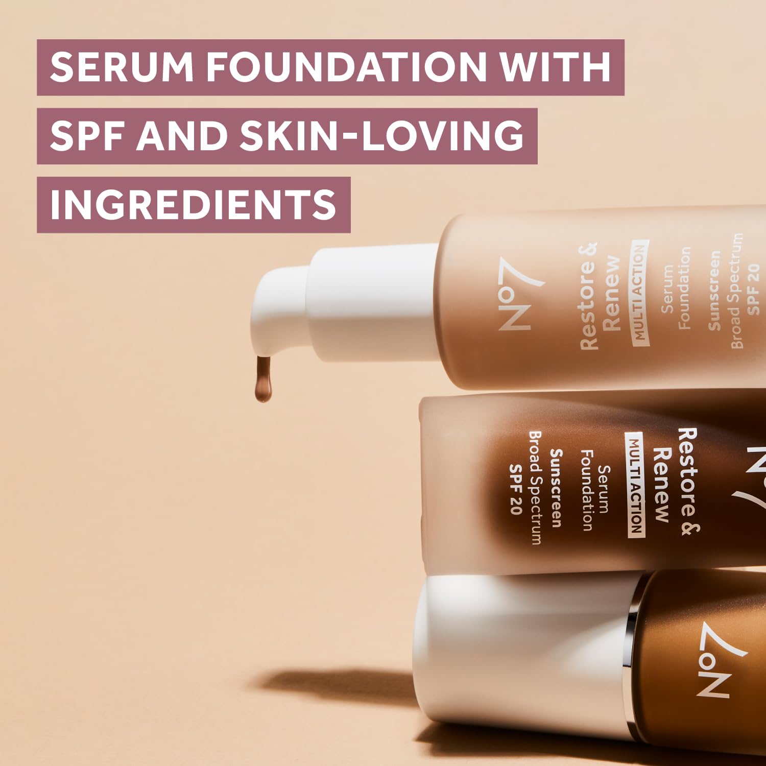 No7 Restore & Renew SPF 20 protection for daily skin defense.