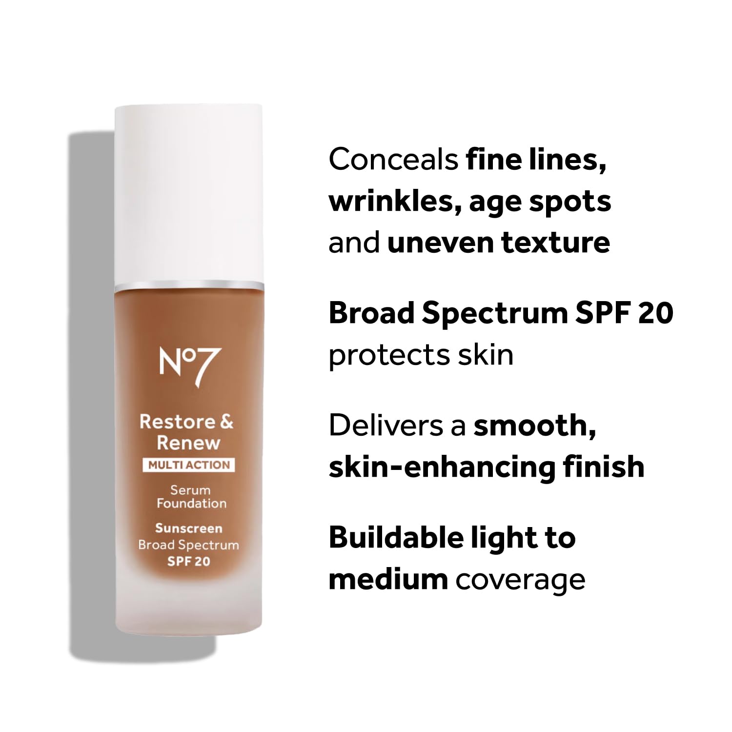 No7 Restore & Renew foundation texture swirls show buildable medium coverage.