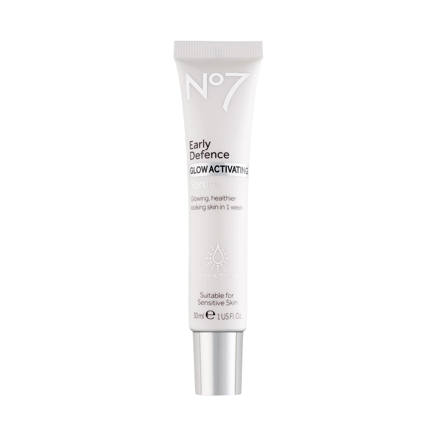 No7 Sérum Activateur d'Éclat – bouteille élégante révélant l’éclat naturel de la peau