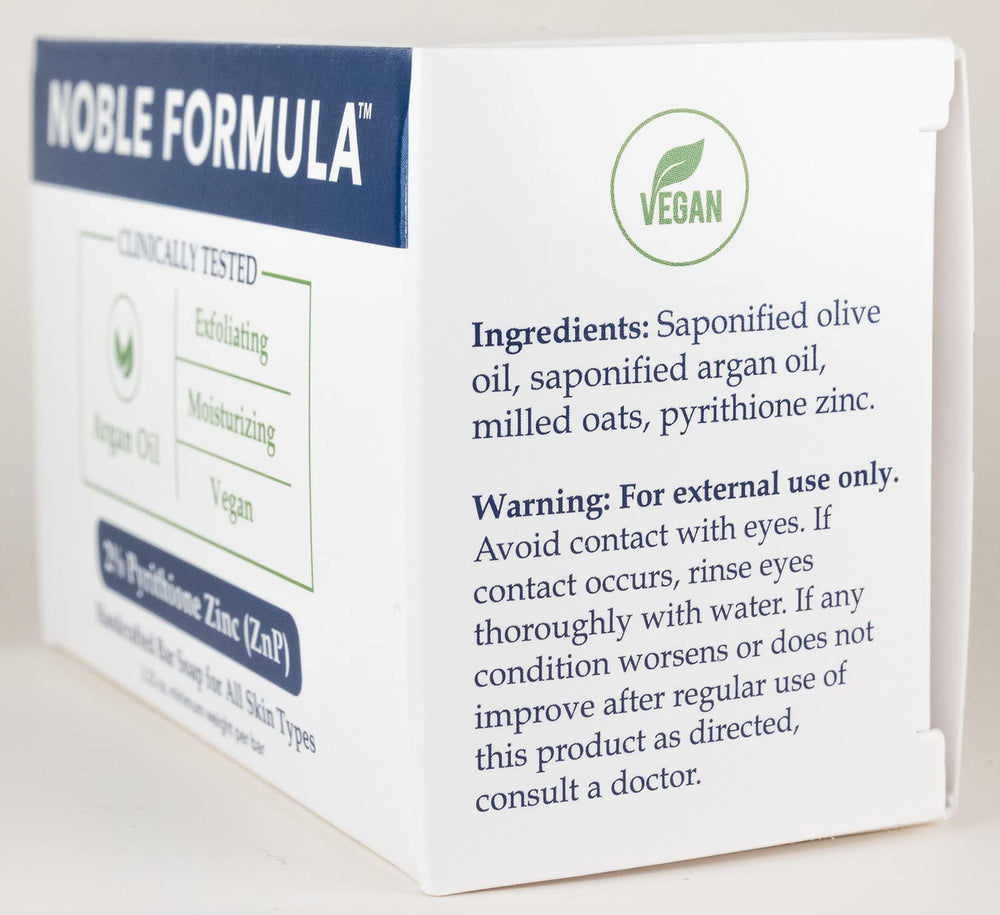 Noble Formula : barre-pyrithione-zinc-argan pour hydratation et calmer les tiraillements.