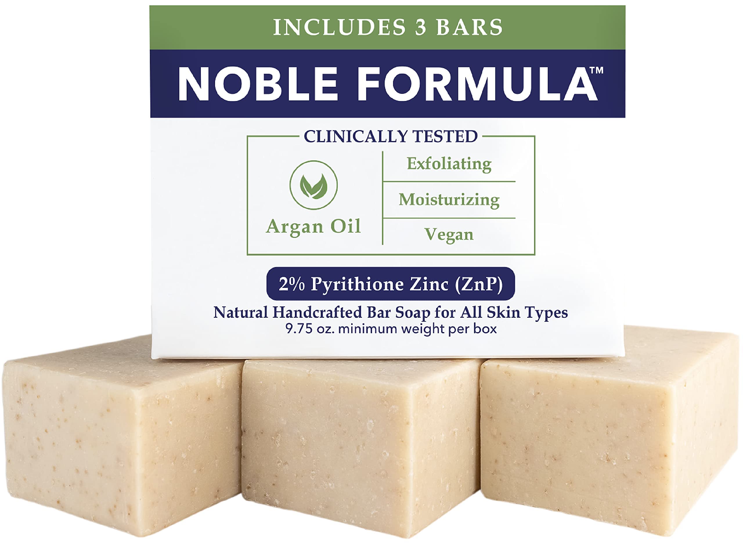 Noble Formula : barre-pyrithione-zinc-olive pour peau nette et équilibrée.