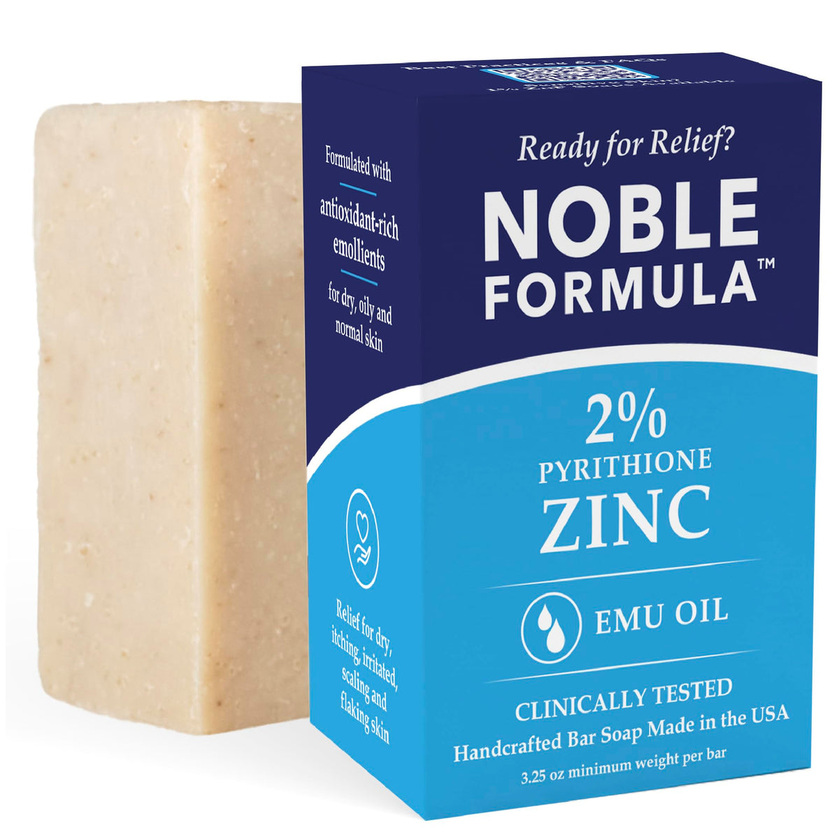 Noble Formula barre savon zinc 2% pour visage, corps et cuir chevelu, nettoyage efficace.
