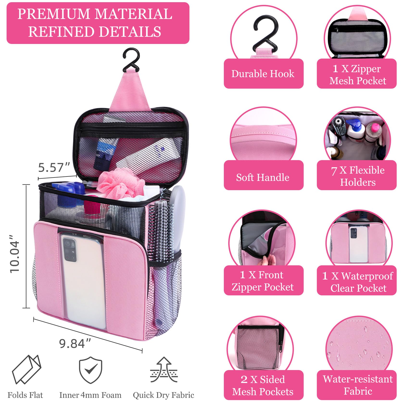 NOBLIGOAL Trousse douche avec poches filet pour tout organiser