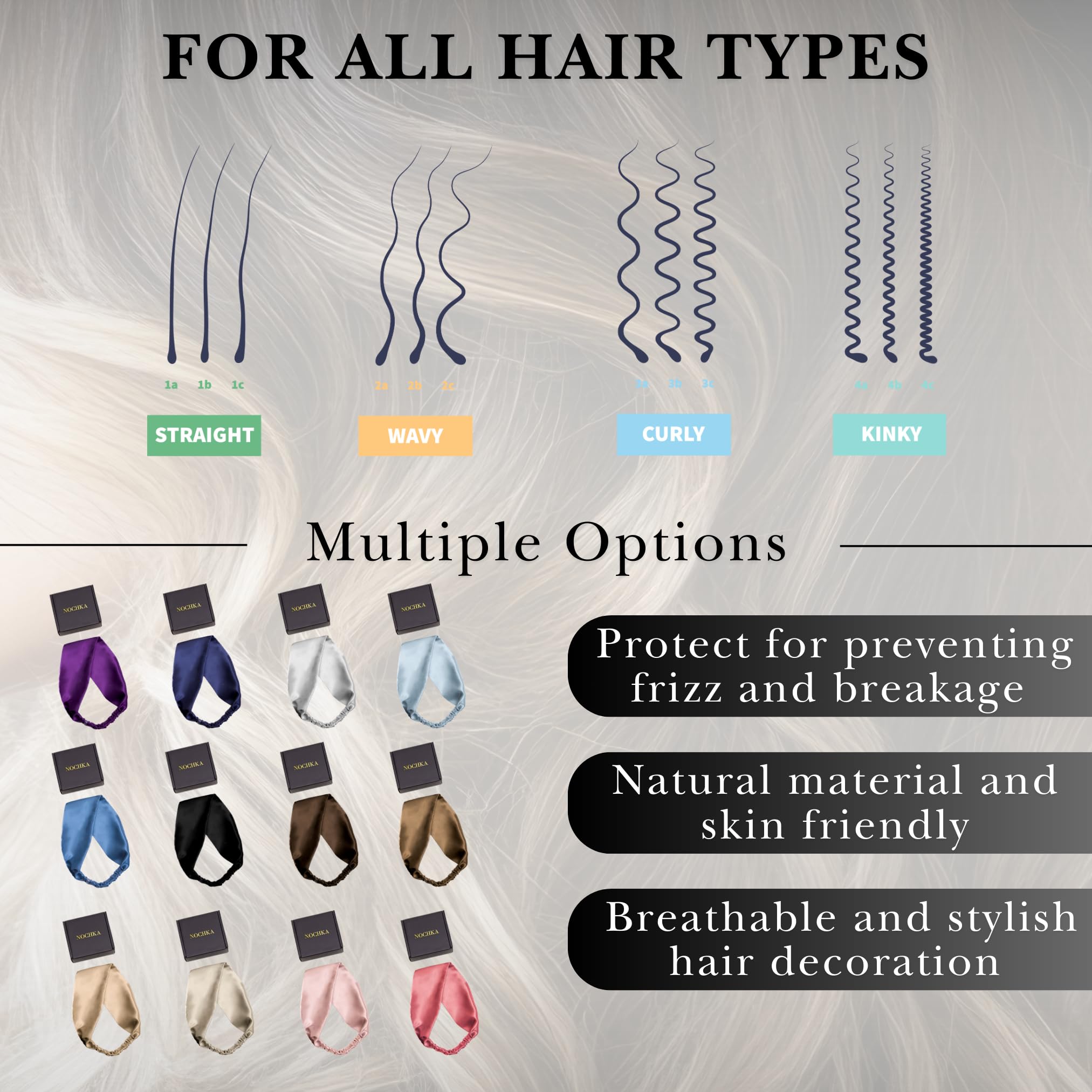 Nochka Fashion accessoire cheveux soie naturelle, respecte les cheveux bouclés et plats.