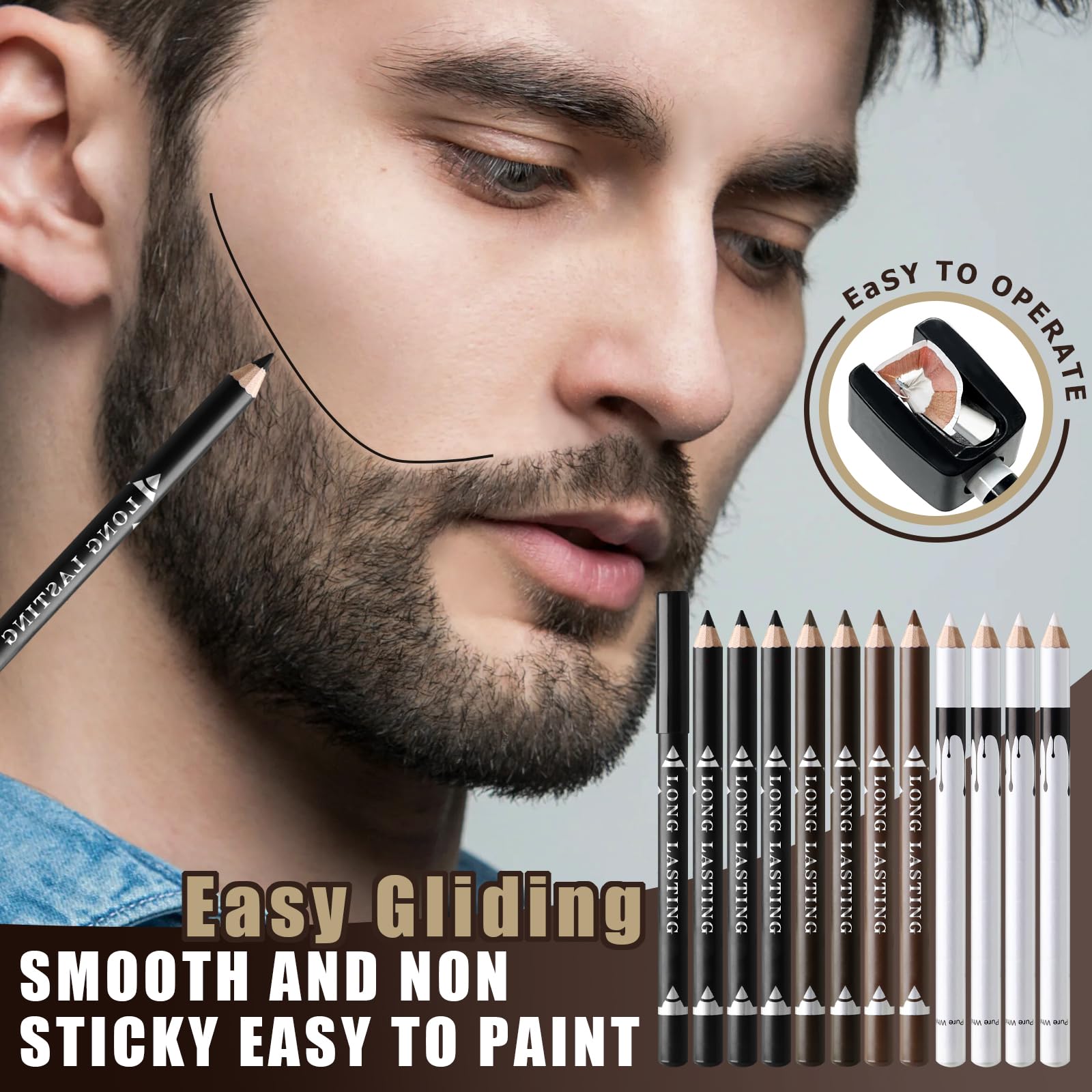 Noerrors crayon barbier, variété de couleurs blanc noir brun pour adapter votre style.