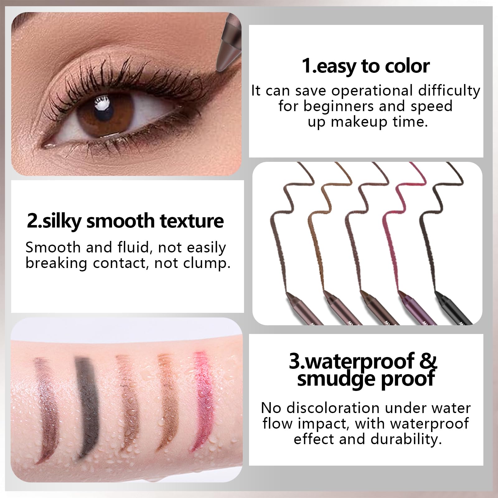 Noerrors crayon gel pour les yeux brun clair fini metallique.