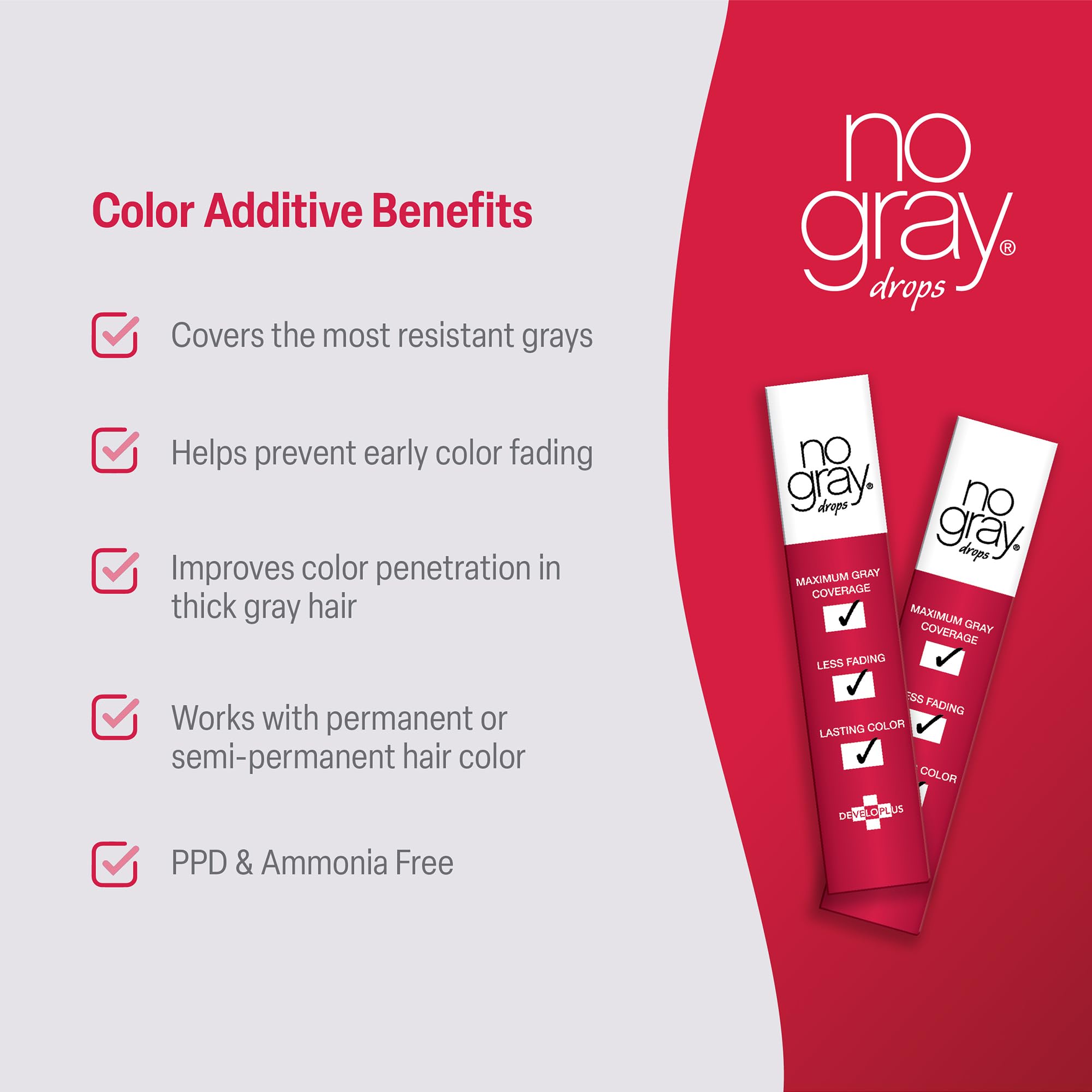 No Gray Gouttes prolonge la teinte et la brillance entre les retouches.