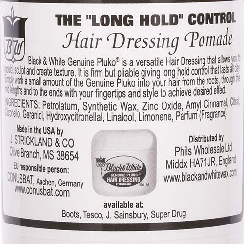 Black et White Pluko Pomade, look texturé et coiffure moderne.