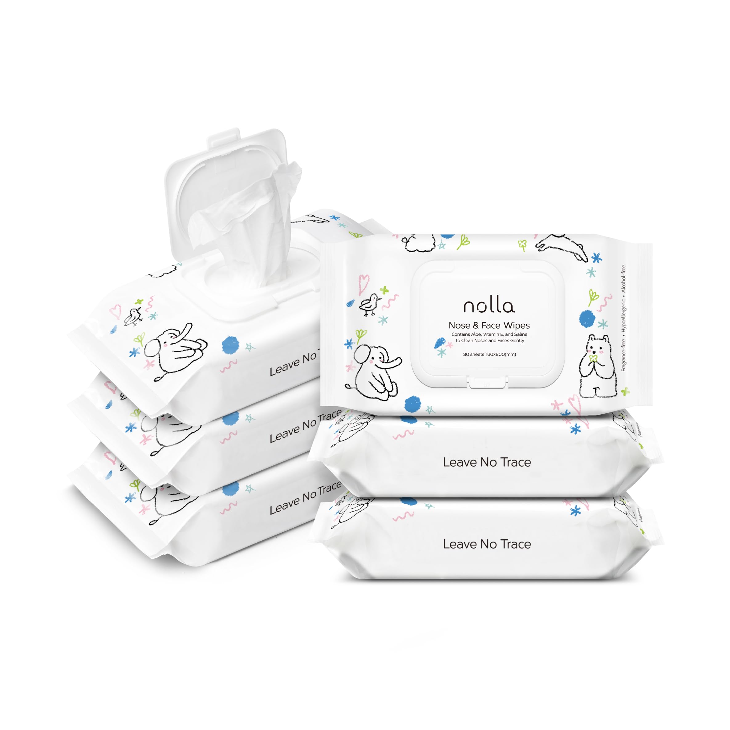 Lingettes Nolla pour nez et visage bébé, nettoyage doux et sûr