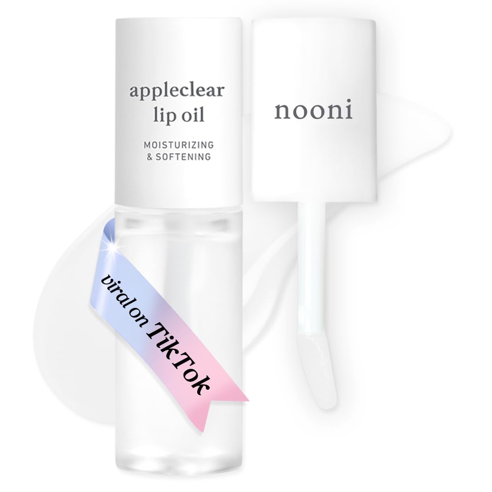 NOONI Appleclear huile lèvres, flacon élégant, hydratation rapide pour lèvres sèches.