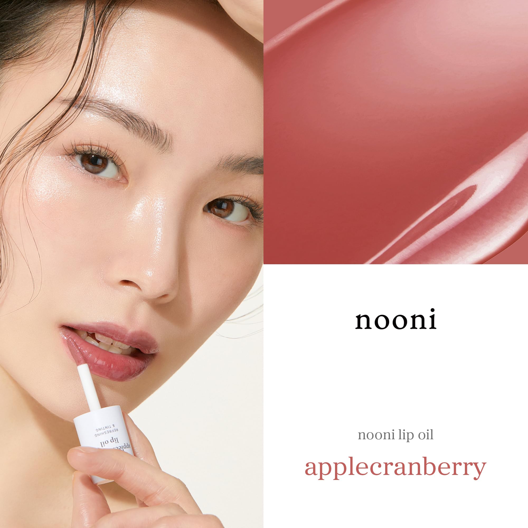 NOONI Applecranberry huile à lèvres : fini satiné avec éclat discret.