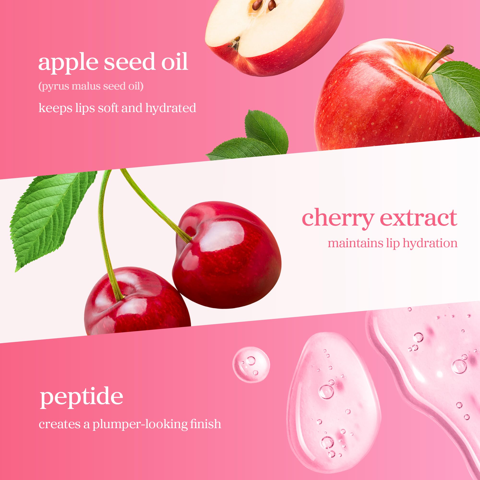 NOONI huile lèvres Applecherry, composants nourrissants pour la peau des lèvres.