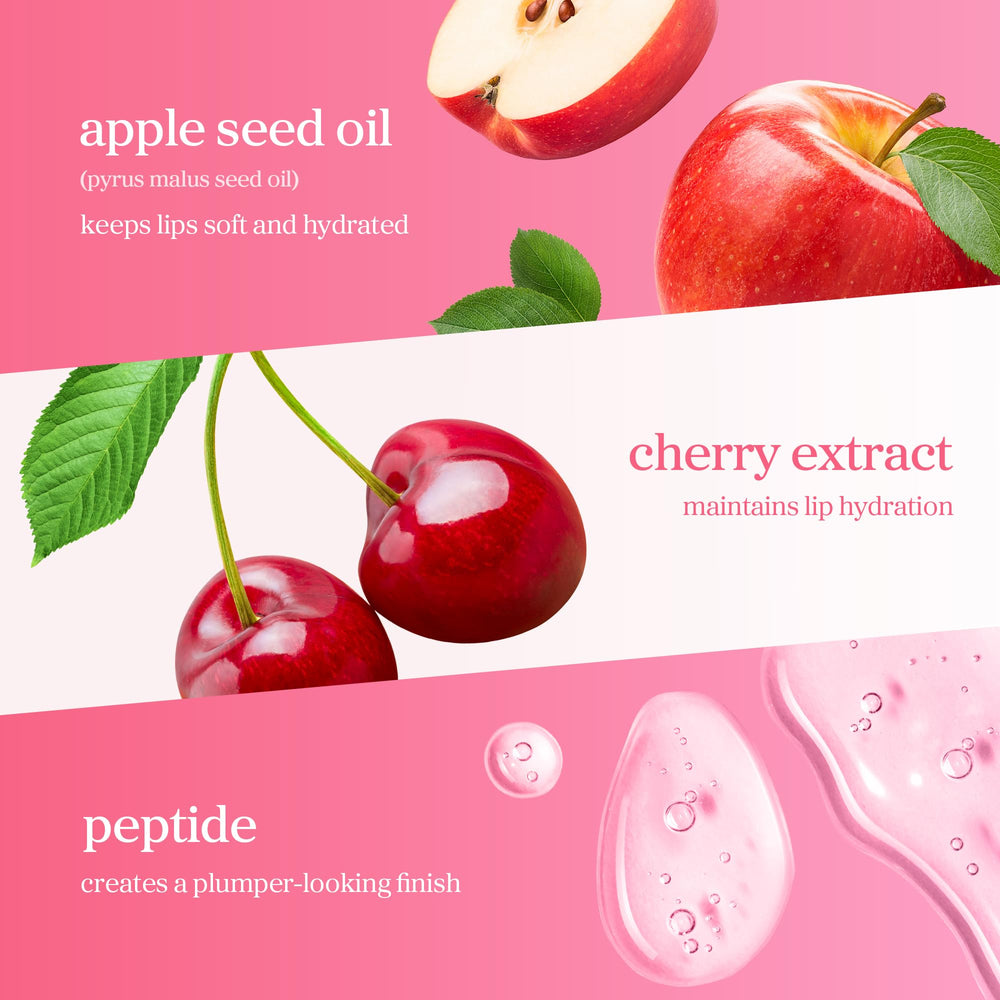 NOONI huile lèvres Applecherry, composants nourrissants pour la peau des lèvres.