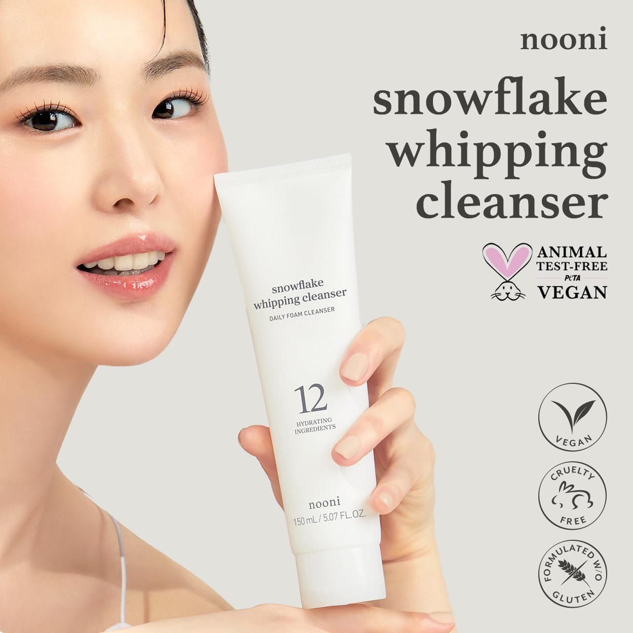 NOONI Snowflake Whipping Cleanser – mousse lavante, élimine impuretés et résidus légers.