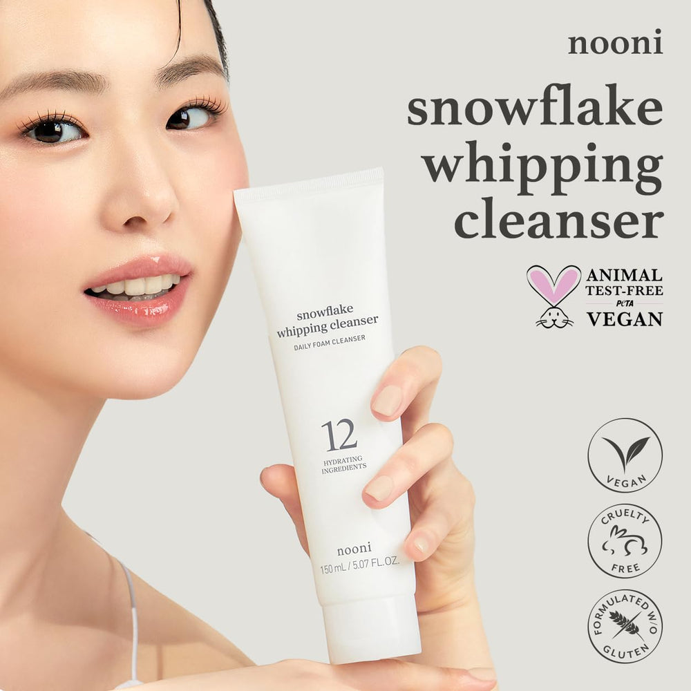 NOONI Snowflake Whipping Cleanser – mousse lavante, élimine impuretés et résidus légers.