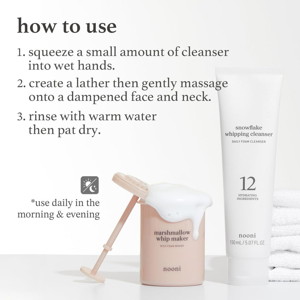 NOONI Snowflake Whipping Cleanser – packaging élégant et format 150 ml.