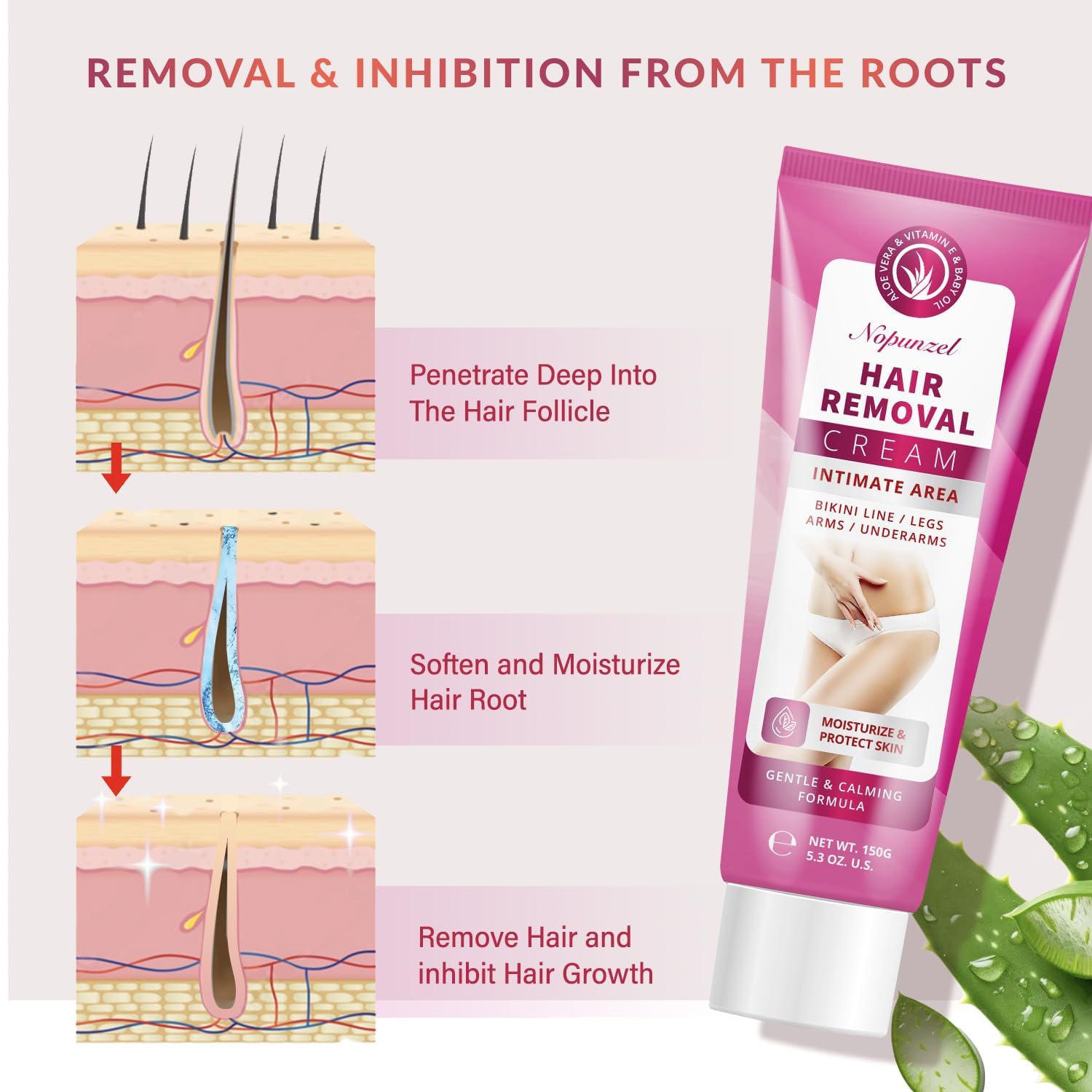 NOPUNZEL crème épilation femme – poitrine lisse et hydratée après usage.