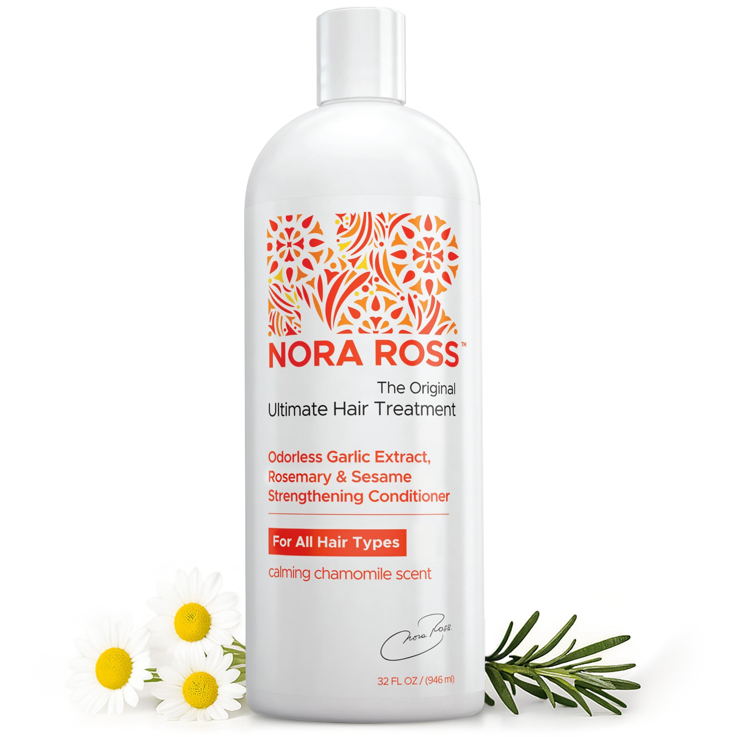 Conditionneur Nora Ross ail sesame, bouteille visible, hydratation en profondeur.