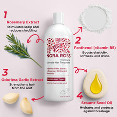 Nora Ross Shampoing Clarifiant – Étiquette végane et sans cruauté.
