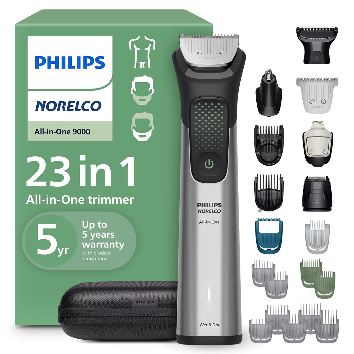 Norelco All-in-One 9000 set lame métallique pour une coupe précise et durable