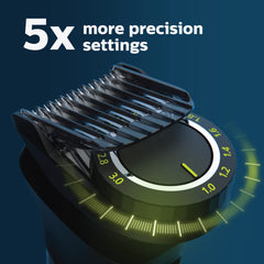 Norelco MG7910 technologie BeardSense ajuste la puissance selon densité barbe.